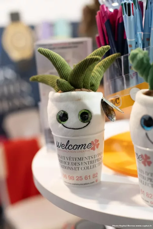 Goodie au stand Welcome Communication lors du salon CSE 2025 a l'arena du Futuroscope